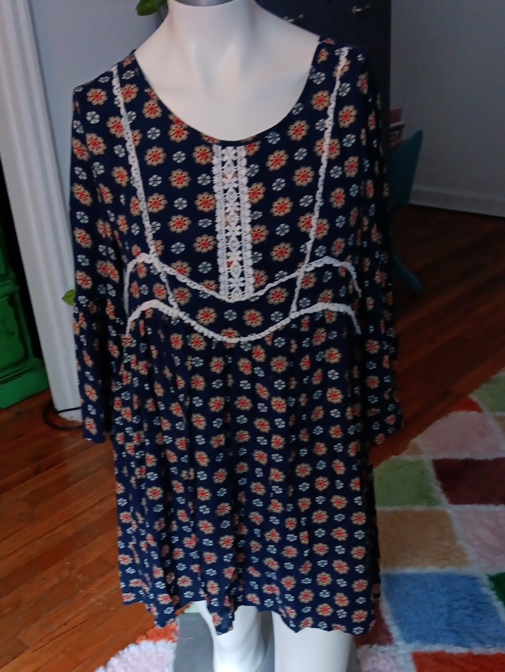 Navy Blue Floral Print Dress by Entro
